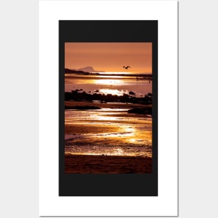 Sunset on the beach of the Scottish Town of North Berwick Posters and Art